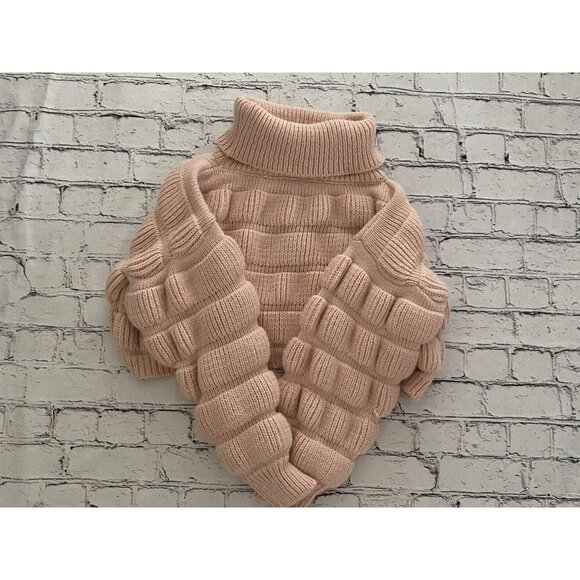 Bubble Gum Pink Turtleneck Cropped Chunky Puffy Sweater Small Medium Trendy EUC - Picture 4 of 16